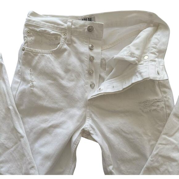 Agolde | white denim destroyed button fly jeans with marks | size 24 - Picture 4 of 8
